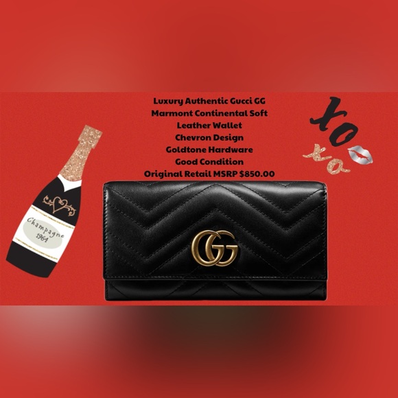 Gucci Handbags - Gucci GG Marmont Continental Leather Wallet Goldtone Metal MSRP$850.00 Good Cond